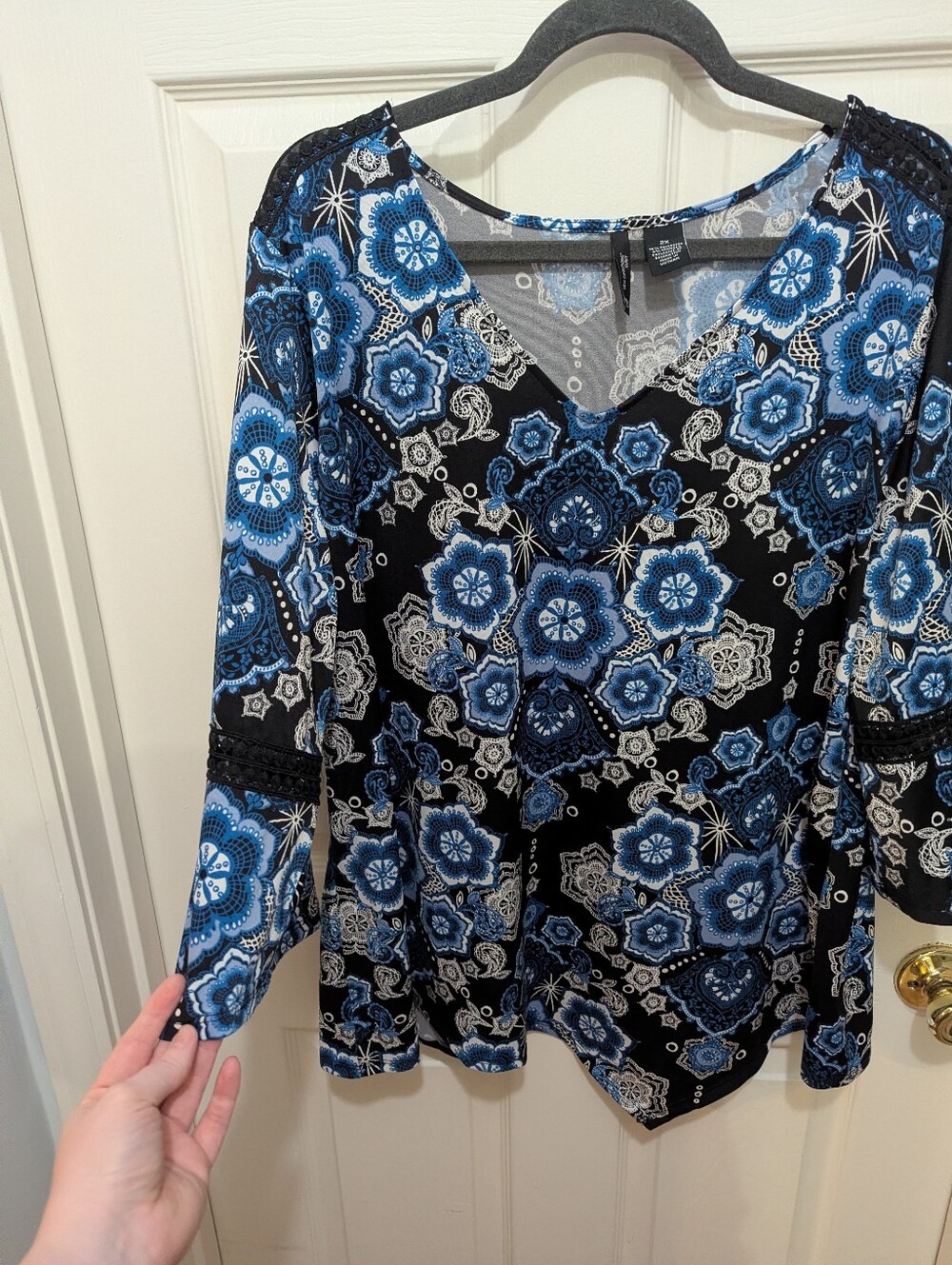 new directions Black Tunic with Blue Floral Print
